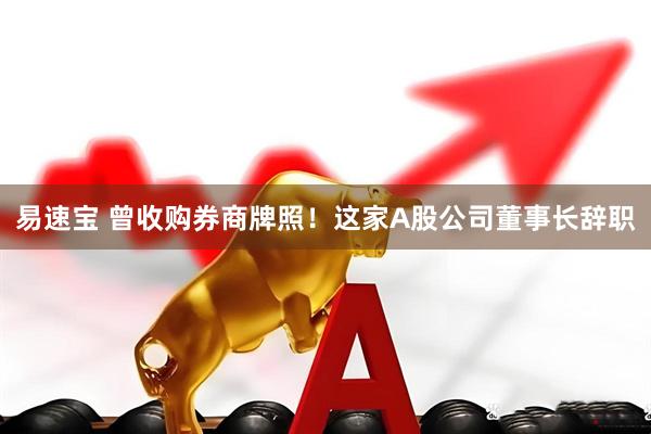 易速宝 曾收购券商牌照！这家A股公司董事长辞职