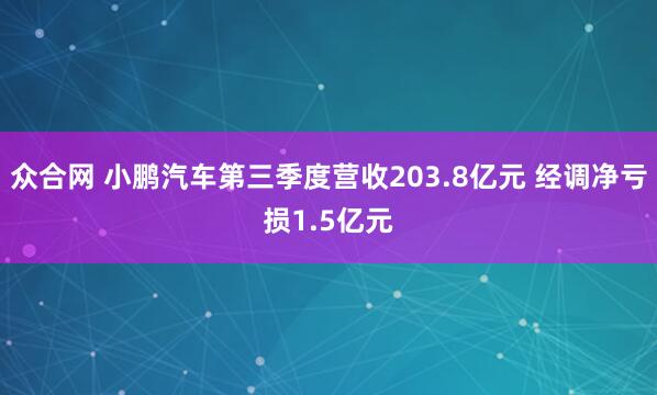 众合网 小鹏汽车第三季度营收203.8亿元 经调净亏损1.5亿元
